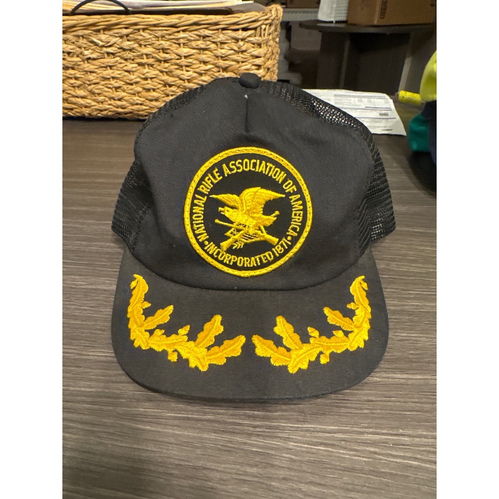 Vintage NRA National Rifle Association Trucker Hat Black Gold Scrambled Eggs Cap